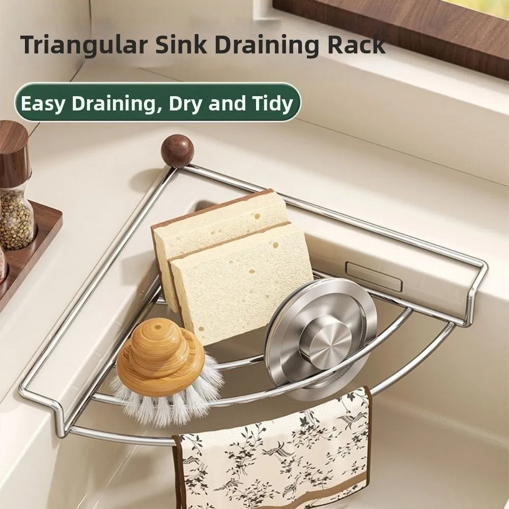 Stainless Steel Sink Corner Rack Waterproof Punch-free Dish Drying Rack Anti-rust Hollowed Sink Storage Holder Vue
