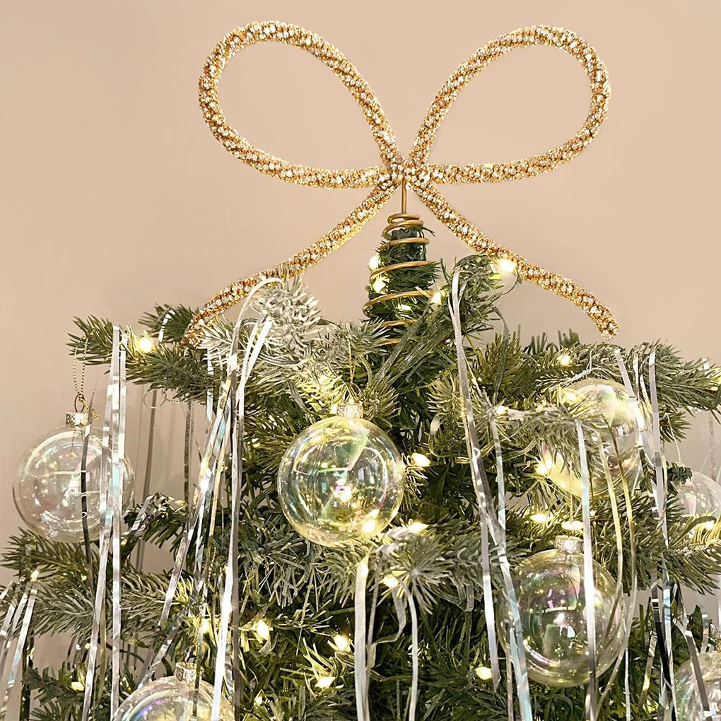 Christmas Rhinestone Bow Tree Topper – Gold & Silver Sparkle Christmas Tree Topper Vue