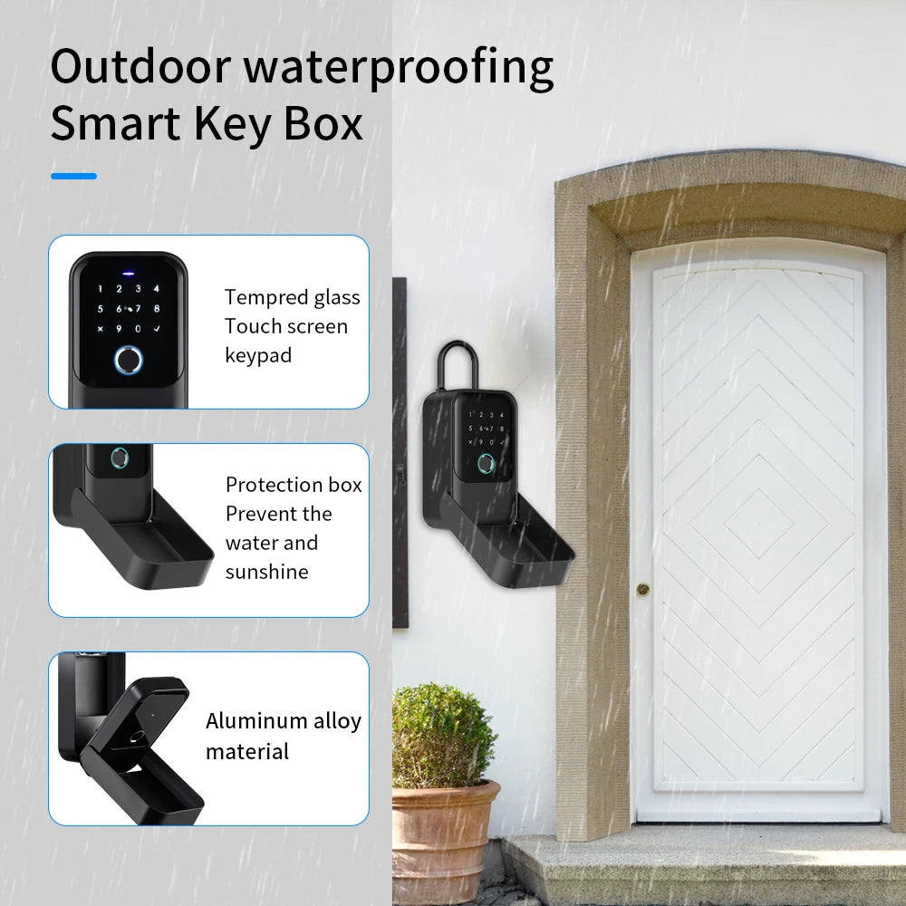 Support Tuya/TTLOCK App Bluetooth Fingerprint Key Safe Waterproof Key Storage Lock Box Password Box Key Safety Lock Box Mounted Vue
