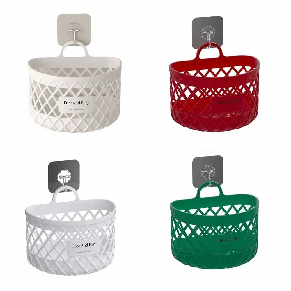 No Drill Hanging Storage Basket Multifunctional Drainage Shelf Kitchen Storage Basket Hollow Out Plastic Toiletry Holder Box Vue