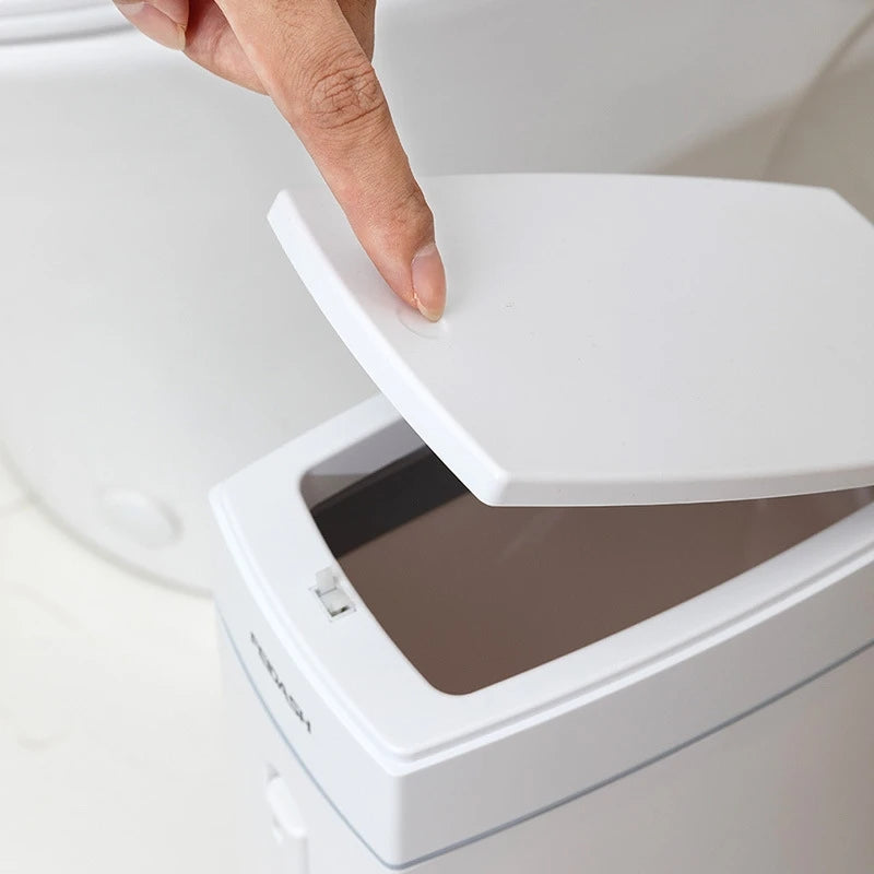 Bathroom Trash Can With Toilet Brush Slim Narrow Slot Push Lid Waste Bin Minimalist Home Organizer For Small Bathrooms And Flats Vue