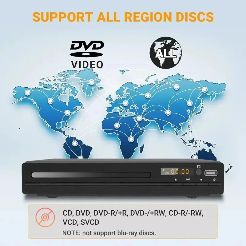 DVD Players with Remote Control 1080P HD VCD Player Home DVD Player Box For TV DVD CD Player HDMI-Compatible Home Theater System Vue
