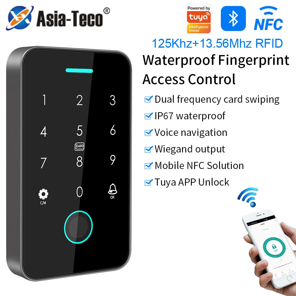 Rainproof support tuya app RFID 125K 13.56mhz NFC Fingerprint Bluetooth Gate Door Opener Work with WIFI Gateway Vue