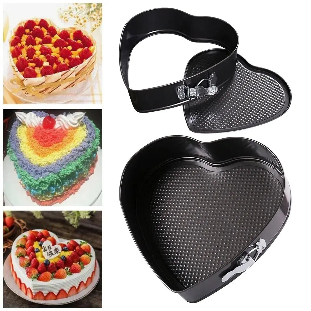 7- Heart Shape Springform Cake Pan Carbon Steel Non-stick Leakproof