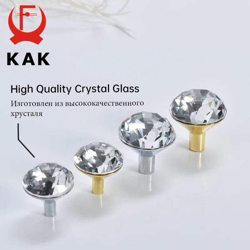 KAK Gold Diamond Crystal Glass Cabinet Knobs and Handles Cupboard Door Pulls Zinc Alloy Kitchen Handle Furniture Door Hardware Vue