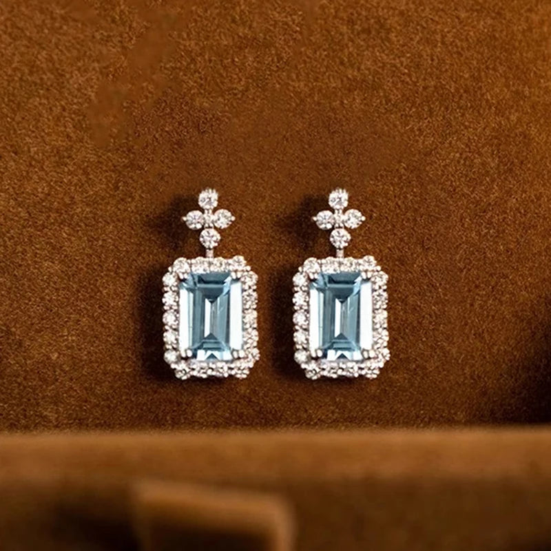 Huitan Light Blue CZ Drop Earrings – Geometric Fashion Jewelry CZ Drop Earrings Vue