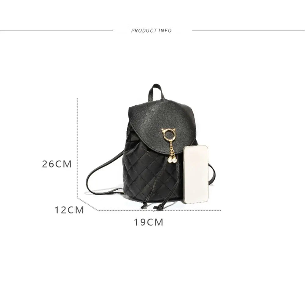 Women Casual Small Backpack Student Bookbags PU Leather Drawstring
