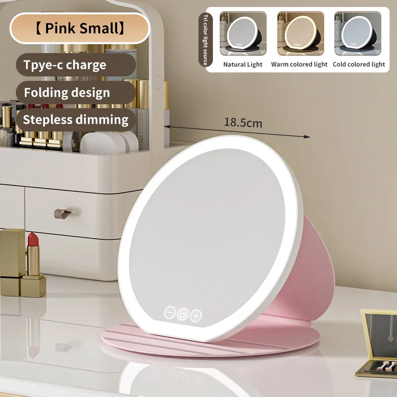 LED makeup mirror portable foldable with 3 colors light vanity mirror desktop fill light mirror Vue Pink small China Mainland
