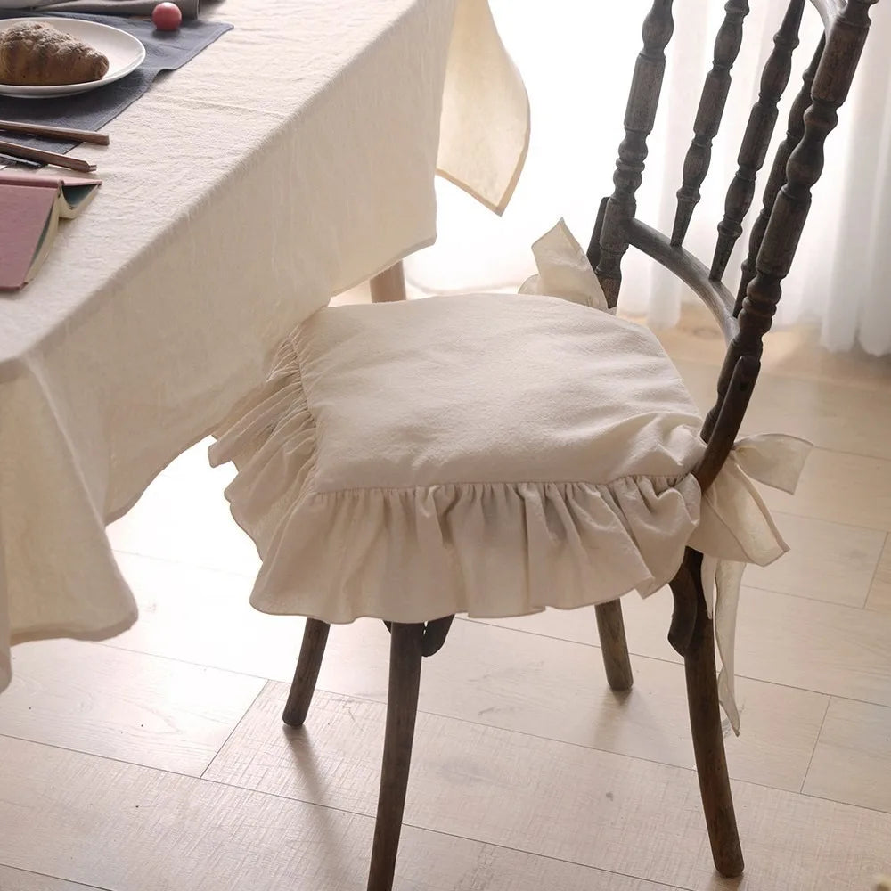 Home Decor Vintage Ruffled Chair Cover Soft Comfortable Chair Cushion Covers Anti-dirty with Ties Chair Slipcover Dining Chair Vue Beige 15.75x15.75 in