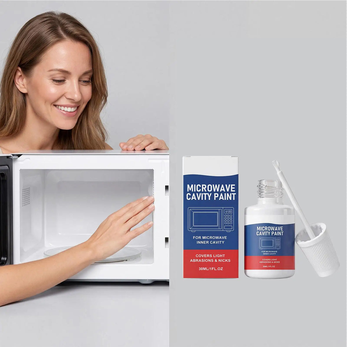 30ml Microwave Refinishing Paint W/Brush, Touch-Up Coating For Appliance Scratches, Durable White Paint For Home Kitchen Office Vue