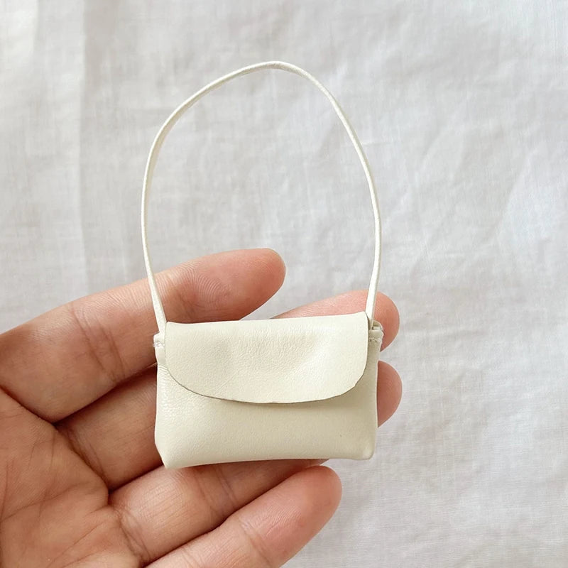 15-17cm Doll PU Leather Handbag Purse Dollhouse Decoration Pretend Play Doll Accessories Toy Vue White