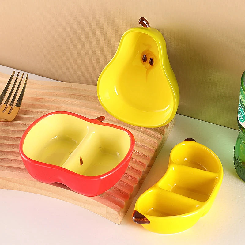 Korean Style Creative Porcelain Dish Cute Fruit Shape Ceramic Household Tableware Barbecue Hot Pot Sauce Condiment Dishes Vue