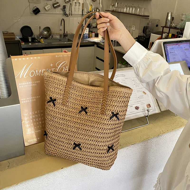 Summer Beach Large Capacity Tote Bag Women Shoulder Handmade Woven