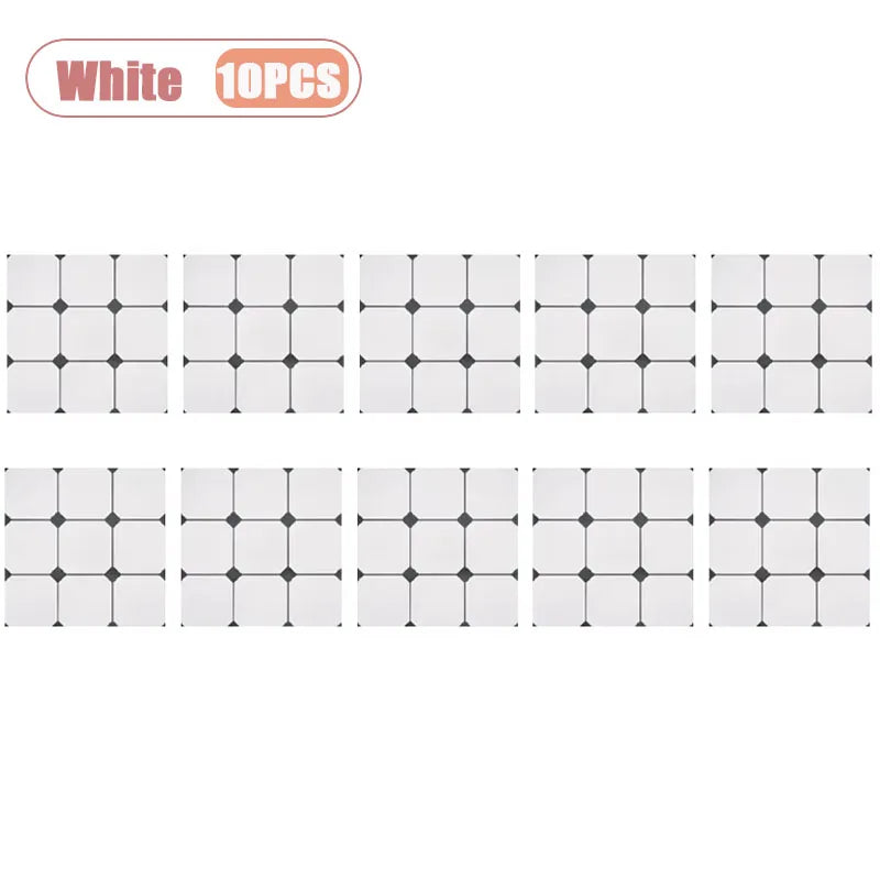 10PCS Stone Plastic Composite Waterproof Floor Sticker Self Adhesive PVC for Bathroom Balcony Kitchen Easy Install Home Decor Vue White -10PCS