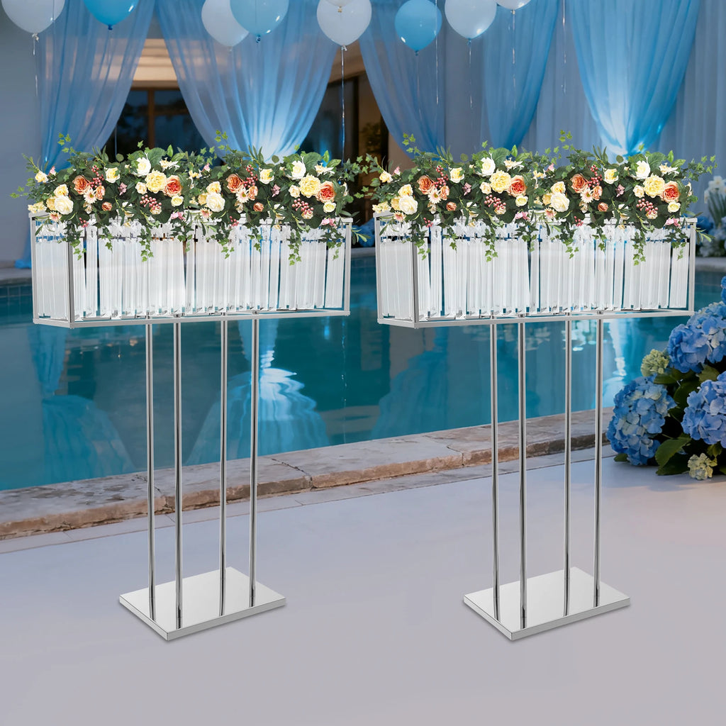 Silver Crystal Flower Stand Set of 2 | Wedding Centerpiece Crystal Flower Stand Vue