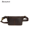 First-layer Cowhide Fanny Pack Crazy Horse Leather Leather Breast Bag Men's Mobile Phone Fanny Pack Men's New Messenger Bag Vue dark brown