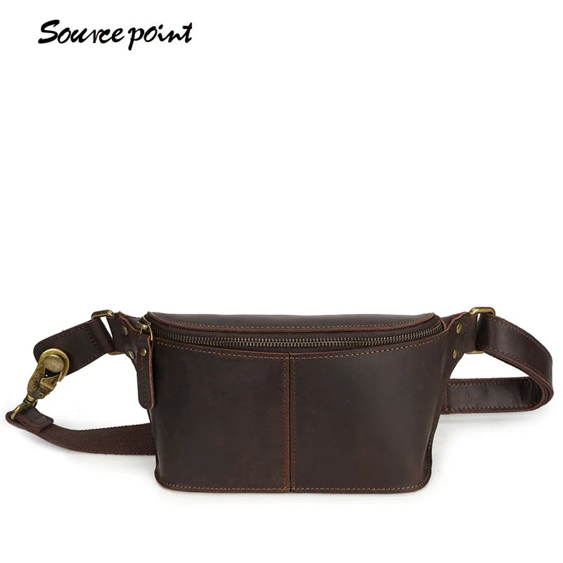 First-layer Cowhide Fanny Pack Crazy Horse Leather Leather Breast Bag Men's Mobile Phone Fanny Pack Men's New Messenger Bag Vue dark brown