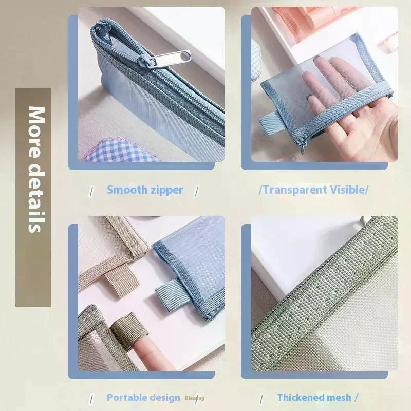 1Pc Portable Mini Zipper Mesh Storage Bag Coin Purse Small Square Mesh Coin Purse Travel Storage Carry Pouch With Zippered Vue