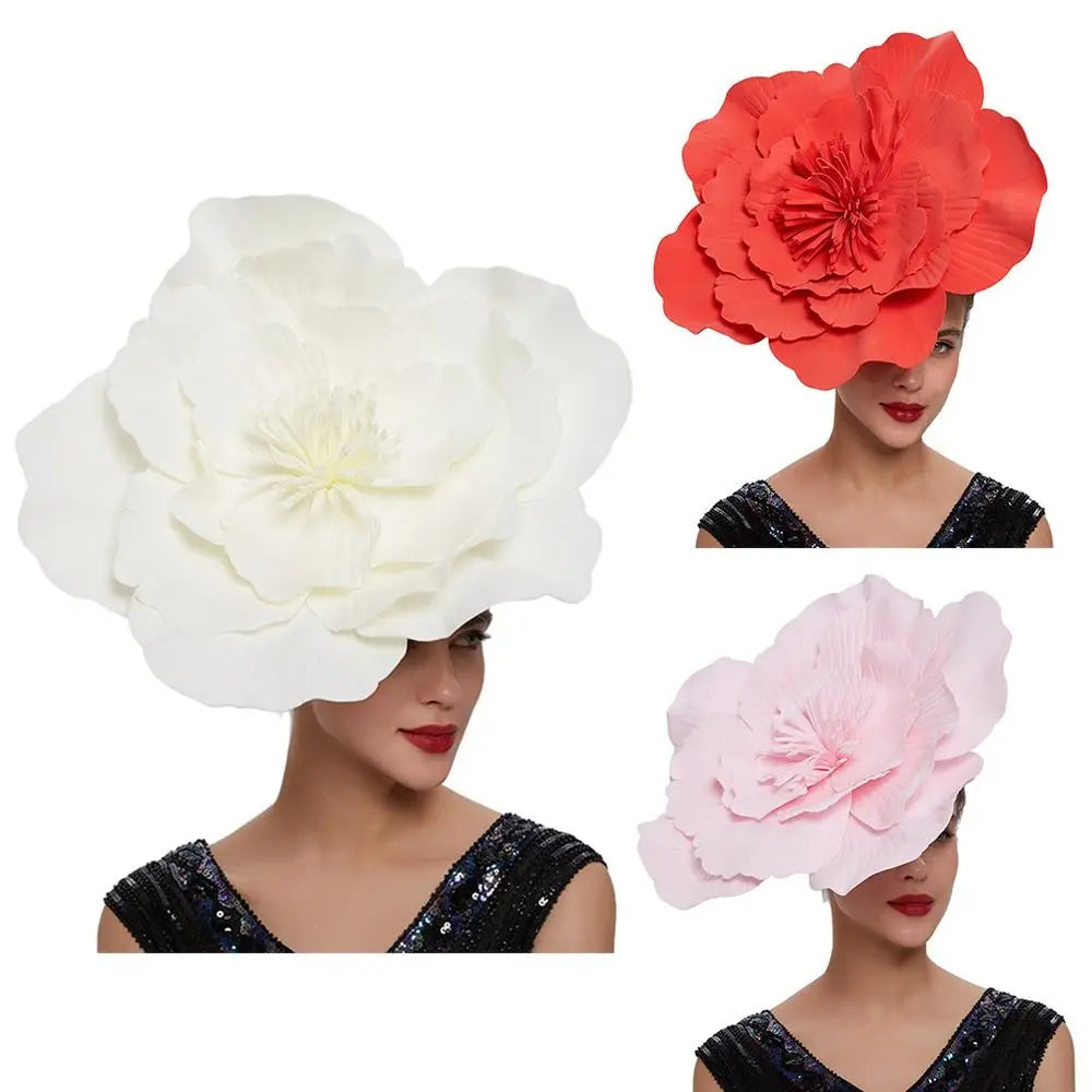 Fashion Feathers Bridal Hair Band Makeup Prom Large Flower Bow Hat