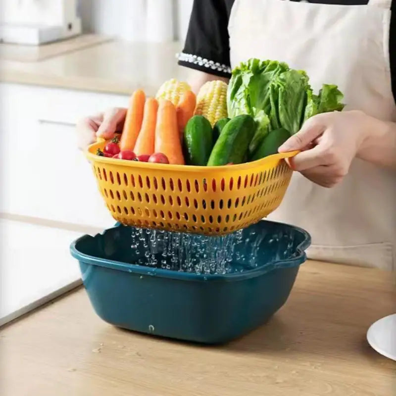 Double-layer Kitchen Sink Colander for Fruits and Vegetables Featuring Multi-purpose Usability for Easy Cooking Vue