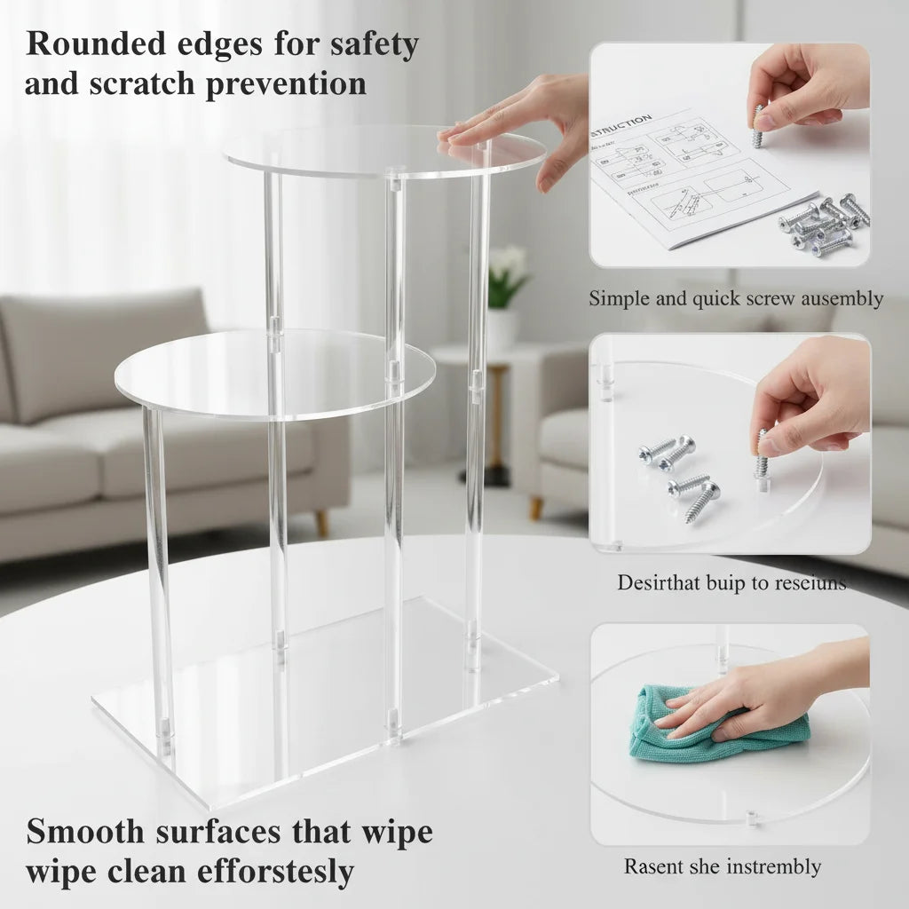 Clear 3-Tier Round Side Table | Acrylic Nightstand & End Table Tiered Side Table Vue