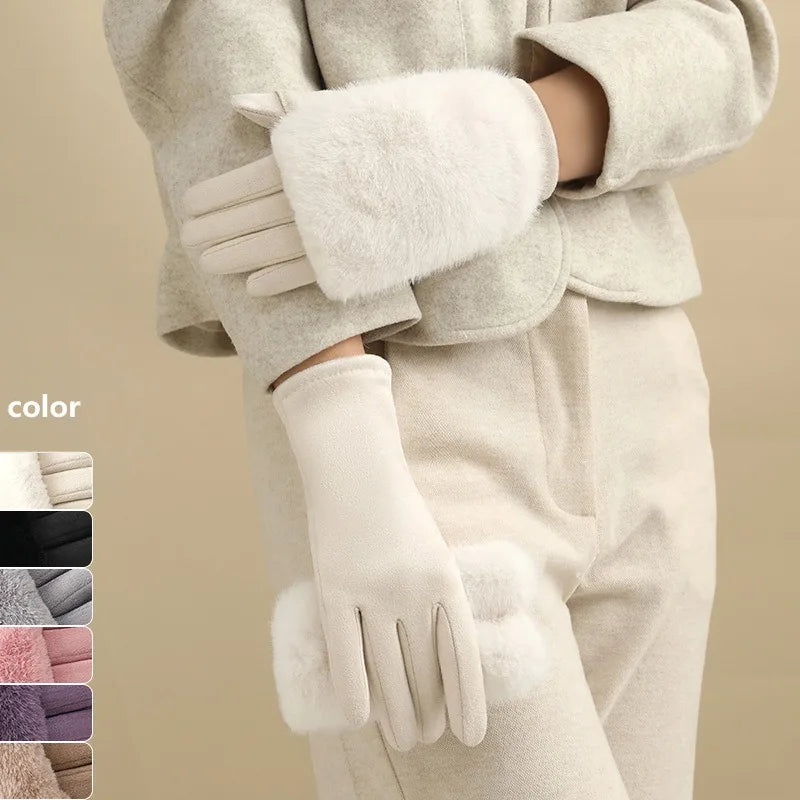 1-5Pairs Faux Mink Fur Suede Touchscreen Winter Gloves for Women Thermal Warm Thick Driving Outdoor Cold Weather Christmas Gift Vue
