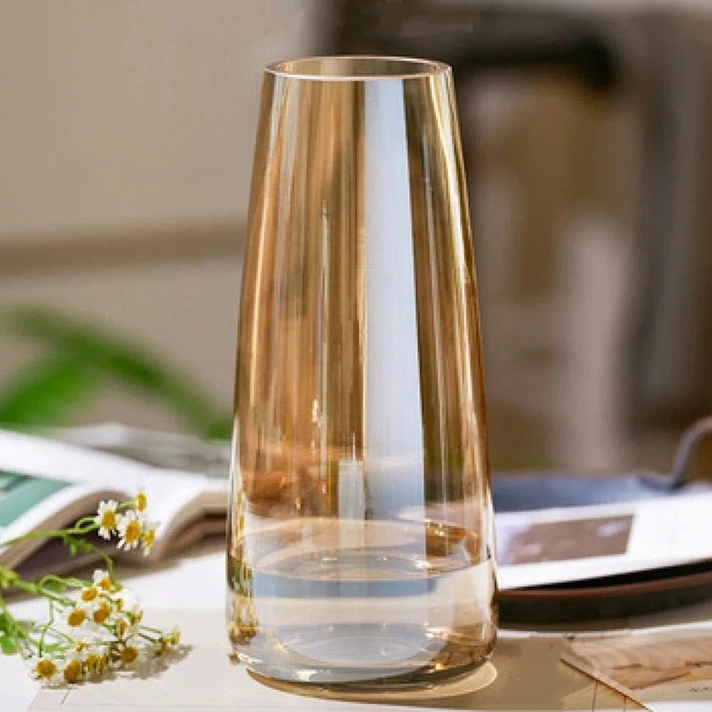 Modern Minimalist Glass Vase Transparent Nordic Style Flower Vase Elegant Hydroponic Vase Wedding Table Vue Light Brown