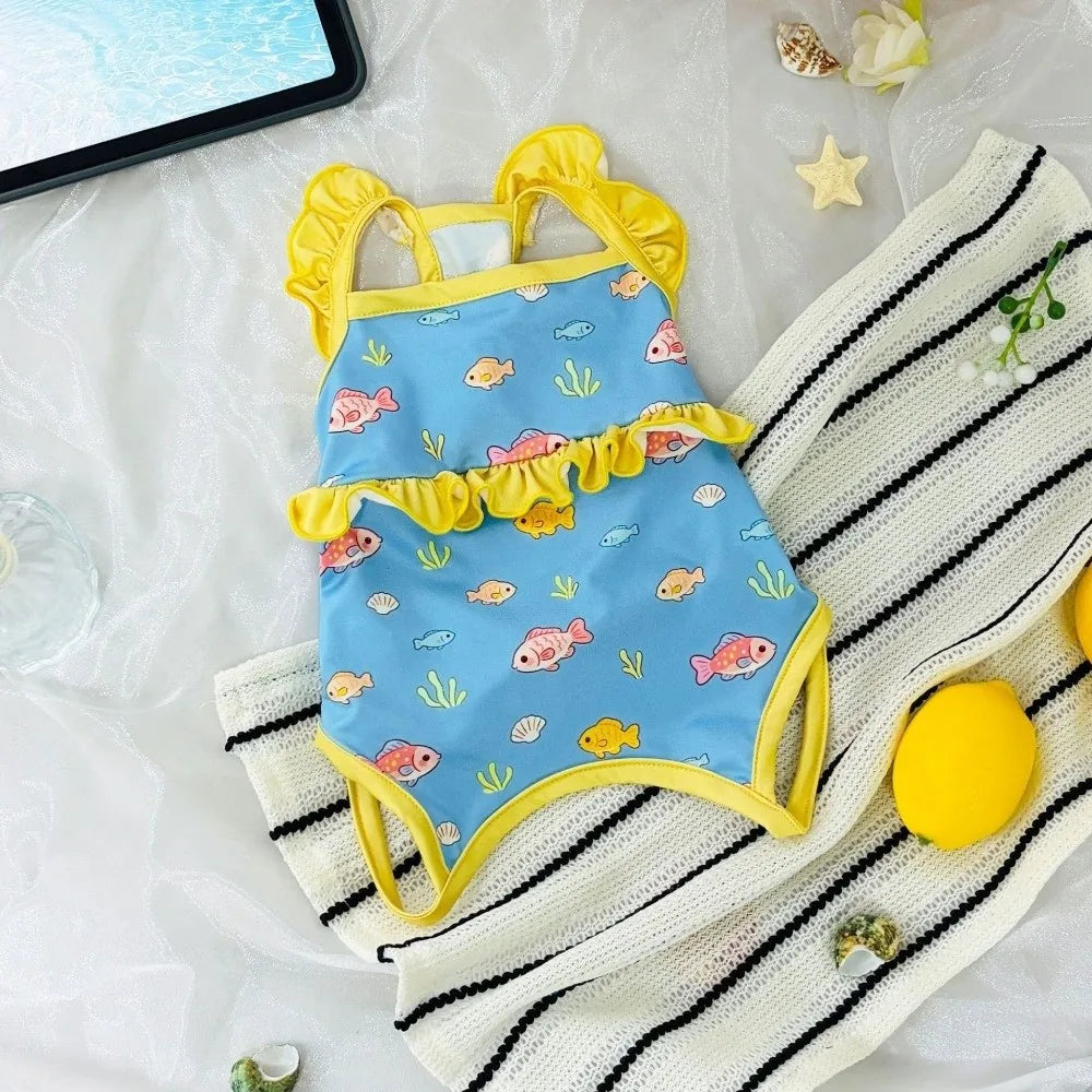Pet Apparel Cartoon Print Dog Bikini Vest Stretchy Comfortable Dog Swimsuit Breathable Soft Puppy Swimming Suit Pool Parties Vue