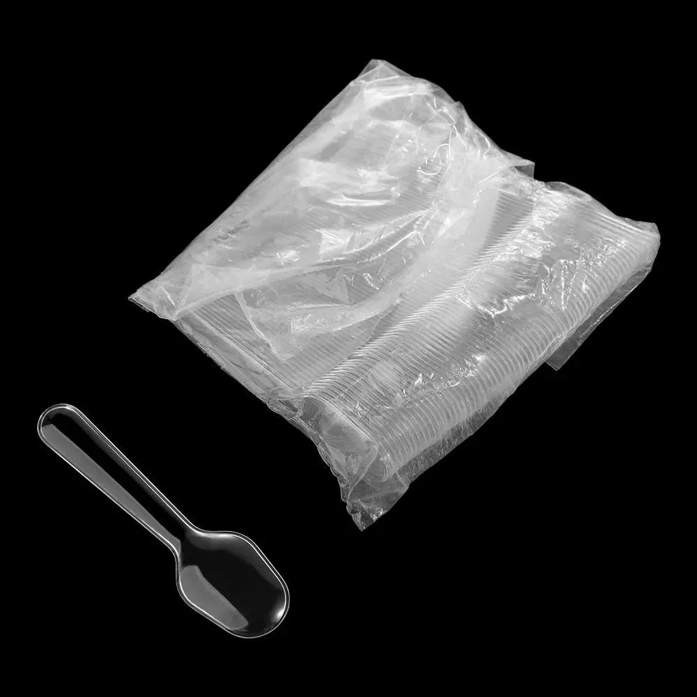 100pcs Plastic Disposable Clear Plastic Spoons Transparent Thicken Disposable Flatware Spoons 7.5*2cm Commercial Restaurant Vue