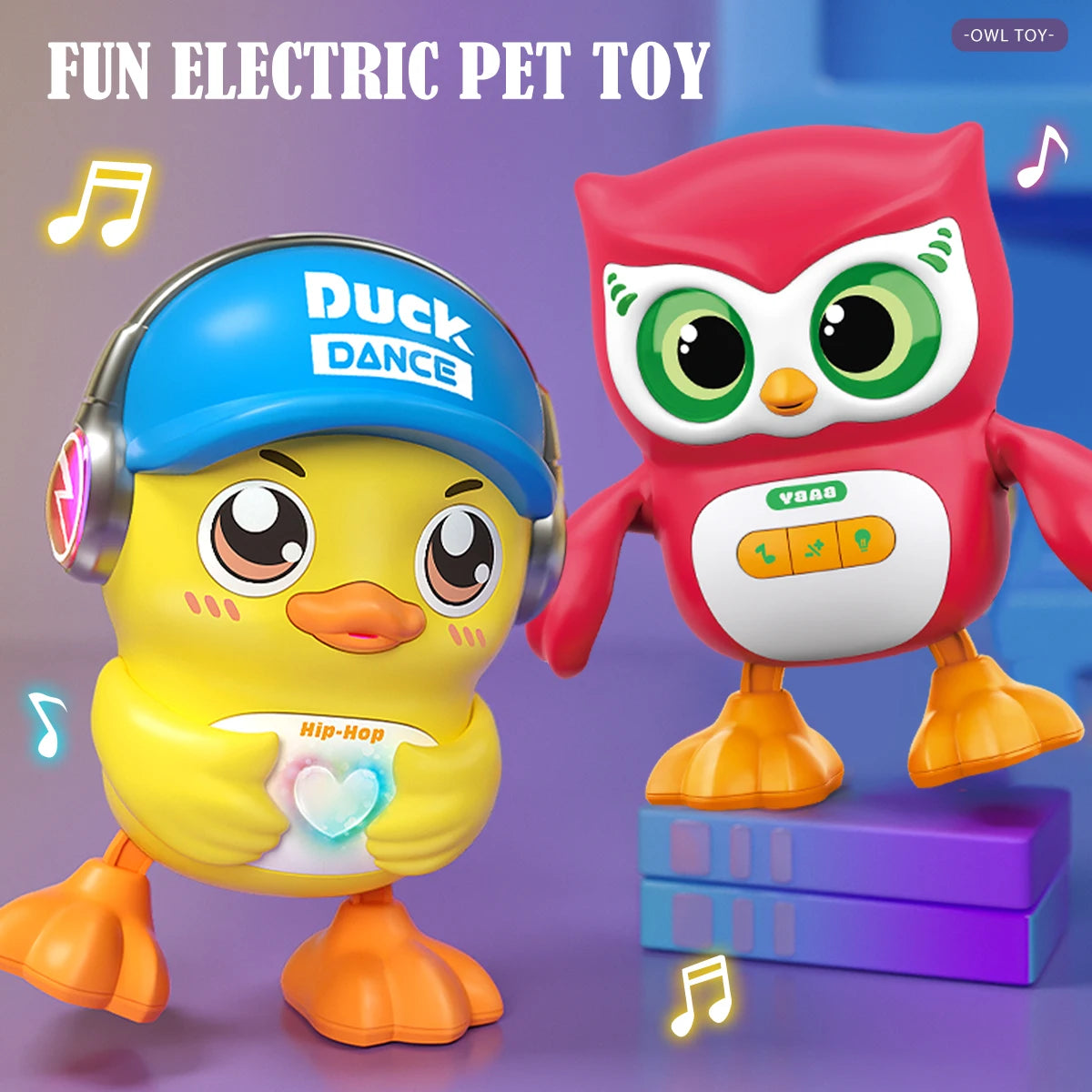 Cute Animals Electronic Toy, Owl Duck Pet with Music Light Dancing Adjustable Volume Moving Robot Mode for Children Vue