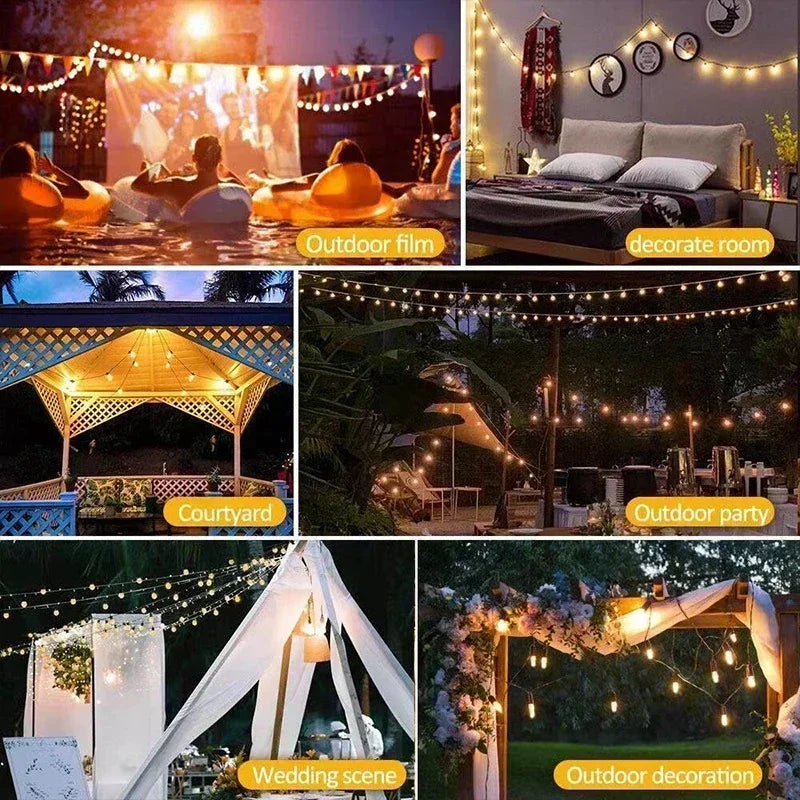 String Lights Outdoor Garland Connectable Shatterproof Waterproof Plastic LED Bulb Dimmable Patio Garden Decor Fairy Lighst Vue