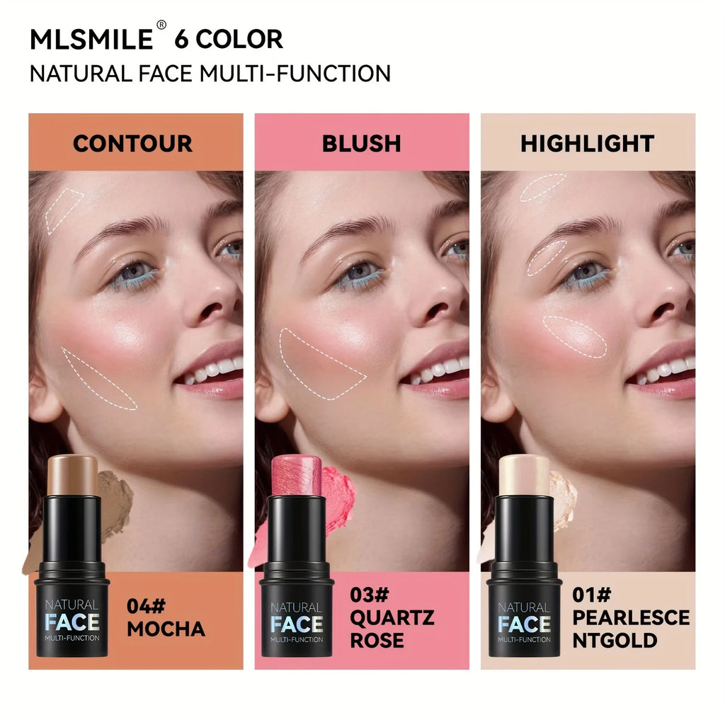 Cream Contour Sticks,Shades with Highlighter & Bronzer & Blush, Non-greasy and Water-resistant Face Contouring Pen Vue