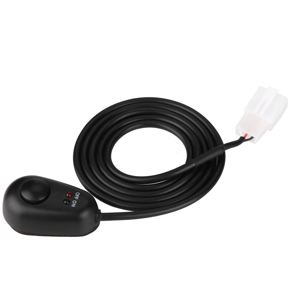 Teardrop-shaped 12V push-button with red/green LED indicators for on/off functionality Vue black