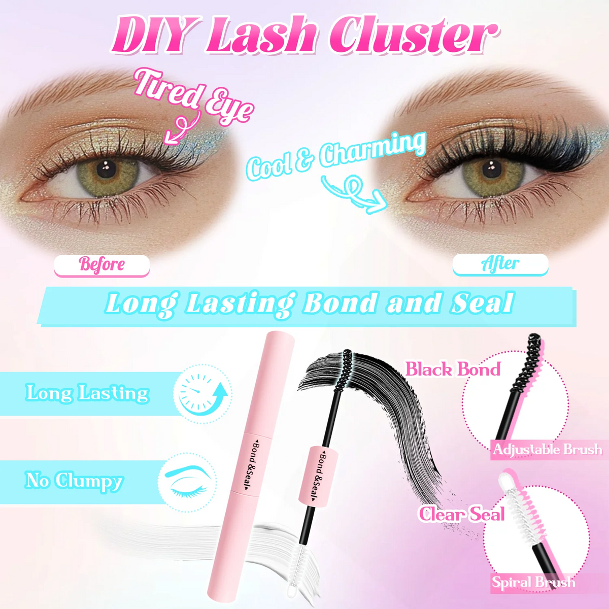 Waterproof Lash Sealant for Cluster Lashes, Long-Lasting Clear Coating, Strong Hold & Odorless Vue