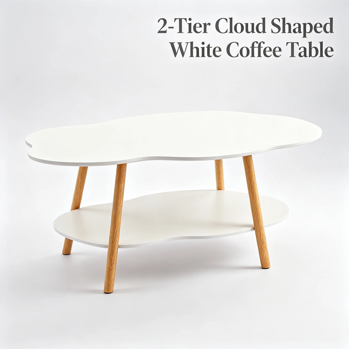 2-Tier Cloud-Shaped Coffee Table with Bottom Shelf – White Coffee Table Vue United States