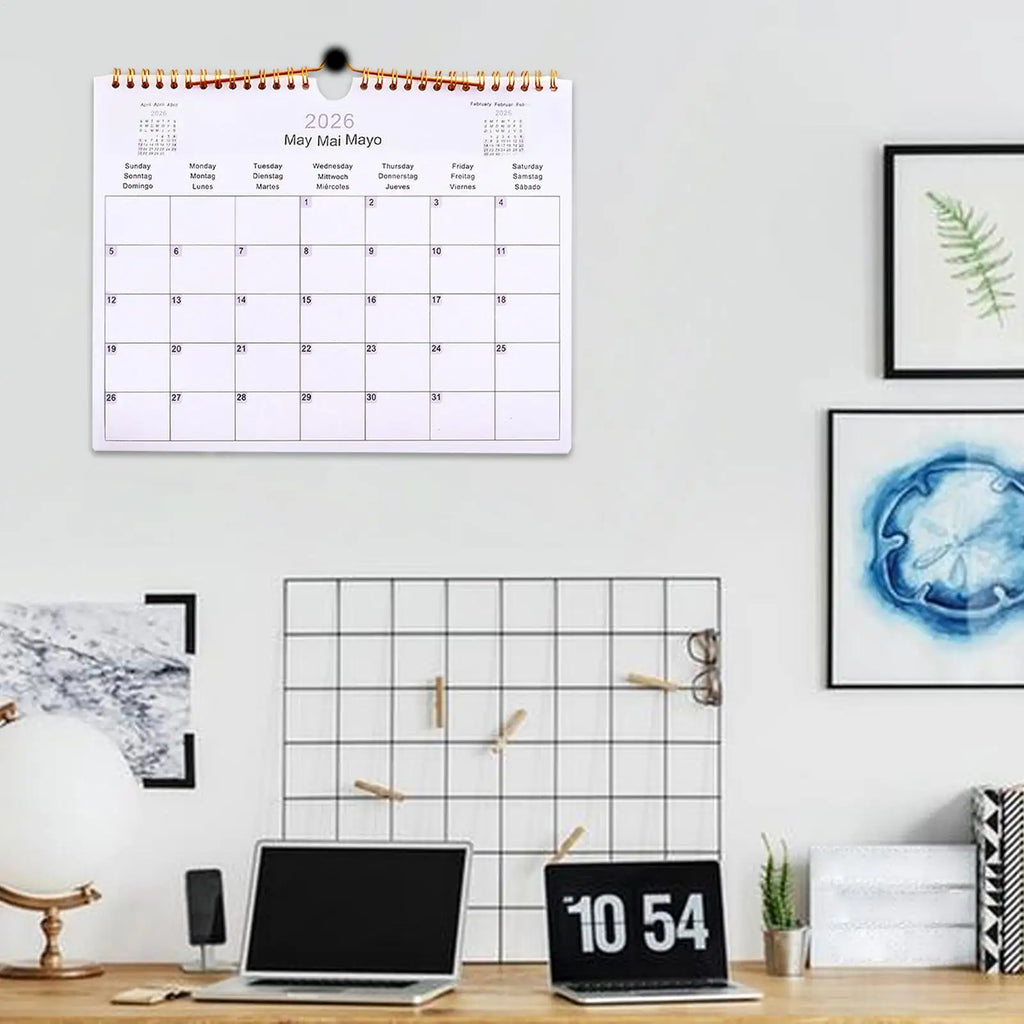 2026 Wall Calendar 12-Month Multilingual Coil Planner Modern Decorative Planner for Home, Office, School & Dorm Room Decor Vue