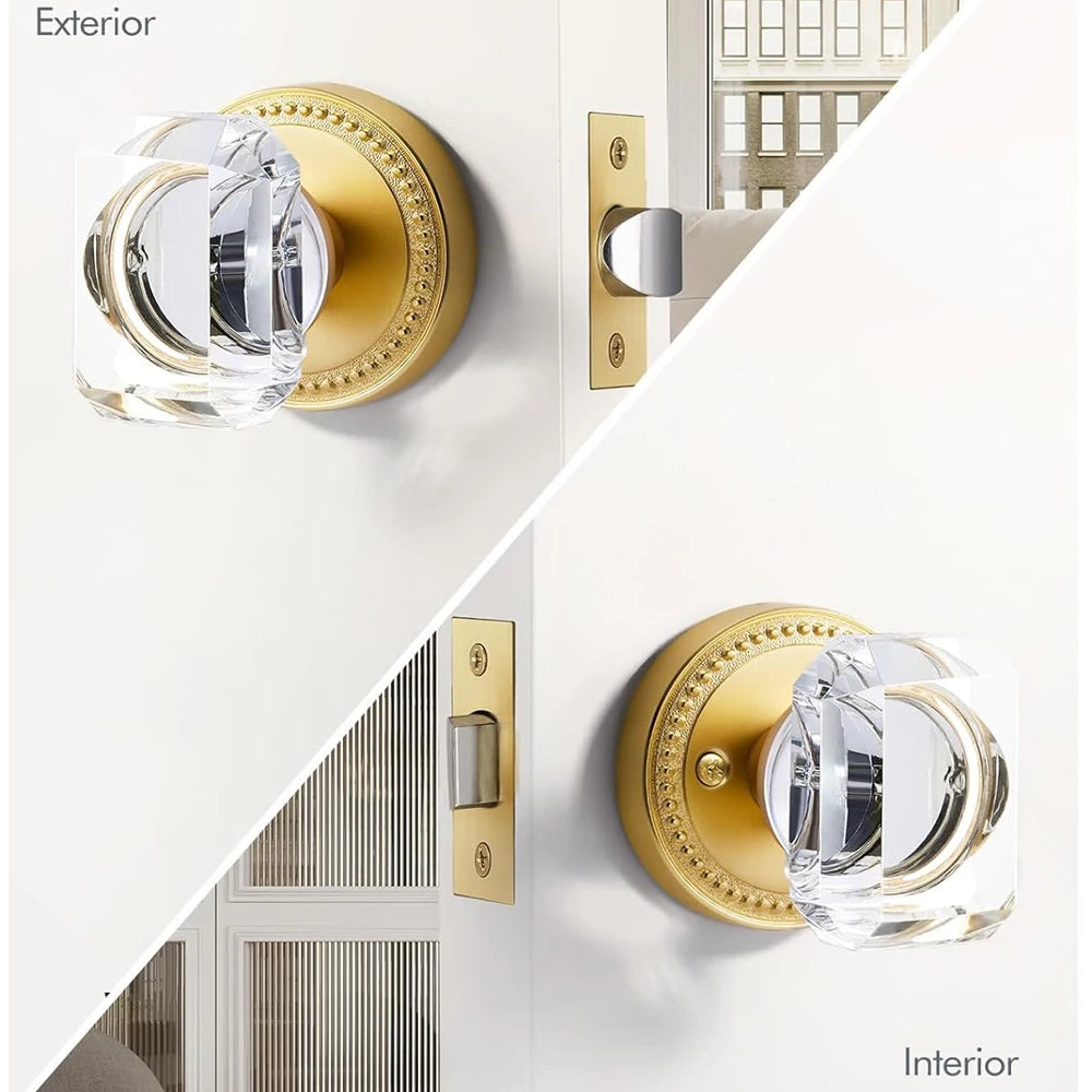 Antique Brass Door Knobs Crystal Door Knob Passage Door Knobs Glass Interior Door Knob for Hall and Closet Zinc Alloy Vue