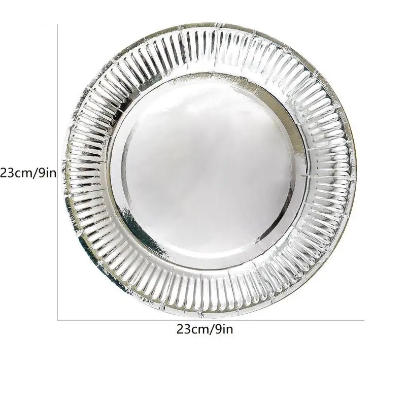 Disposable Metallic Foil Paper Plates Shiny Gold Silver Finish Sturdy Build For Weddings Birthday Festive Gatherings〔CC11〕 Vue 9inch Silver