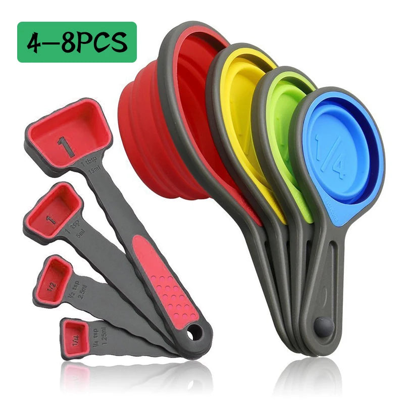 4/8Pcs Silicone Measuring Cup Measuring Spoon Collapsible Baking Measuring Tool Set for Coffee Flour Honey Sugar Baking Spoon Vue