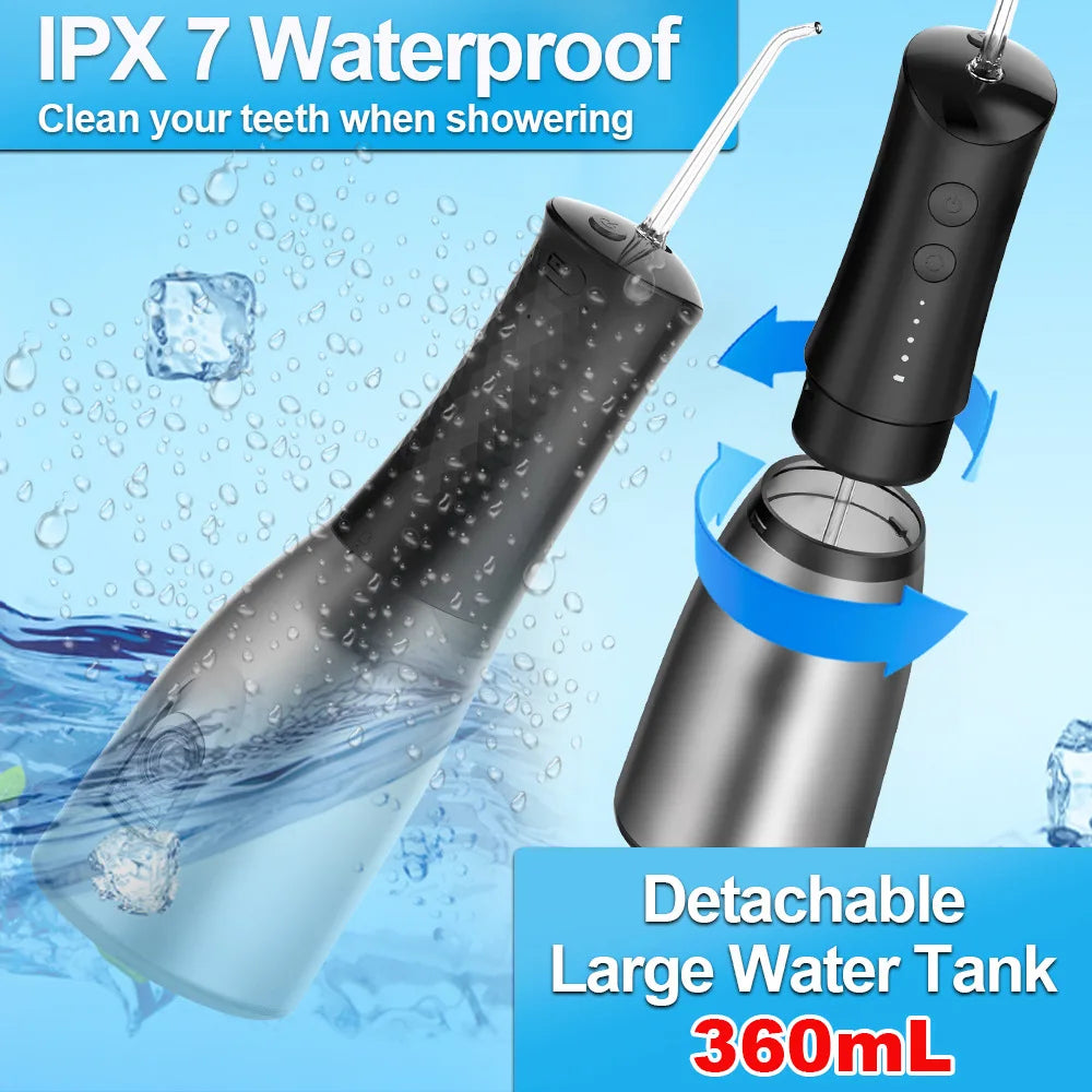 Portable Oral Irrigator Water Dental Flosser Teeth Picks Rechargeable 360ml Mouth Washing Machine 5 Nozzles Waterproof Oral Care Vue