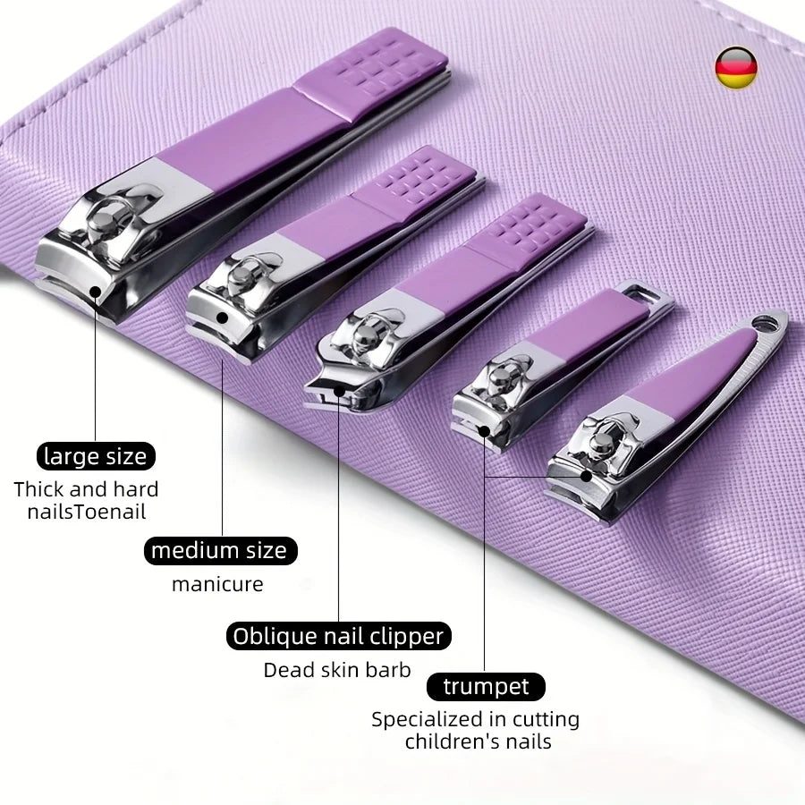 9/18/24/30 PCS Stainless Steel Manicure Set in Dazzling Purple & Blue - Modern Style Nail Clippers with Convex Blade, Non-Scente Vue