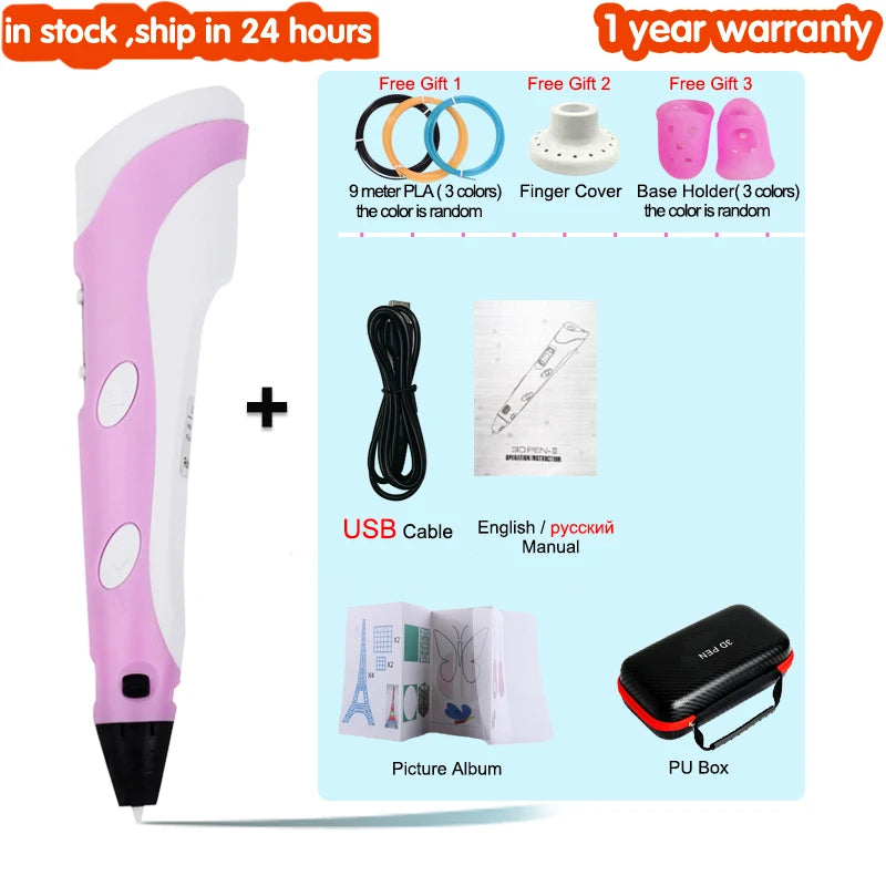 3D Pen for Children 3D Drawing Printing Pen with LCD Screen Compatible PLA Filament Toys for Kids Christmas Birthday Gift Vue pink with USB PLA Filagment