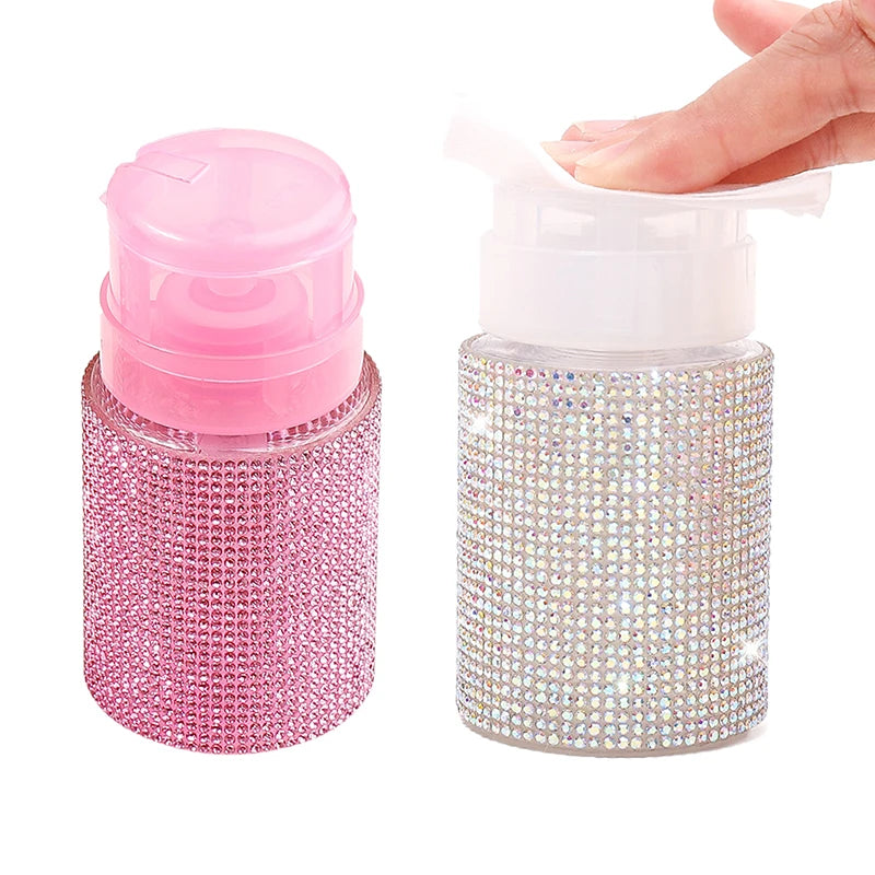 1 Pcs Diamond Nail Refillable Bottles Empty Press Pump Dispenser Nail Art Polish Remover Cleaner Makeup Bottle Manicure Tool Vue