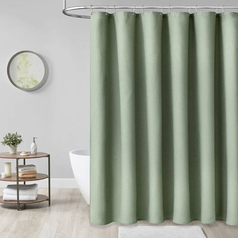 Waterproof Plain Waffle Shower Curtain Mildew-proof Solid Color Shading Curtain Polyester with Hooks Bathroom Partition Curtain Vue