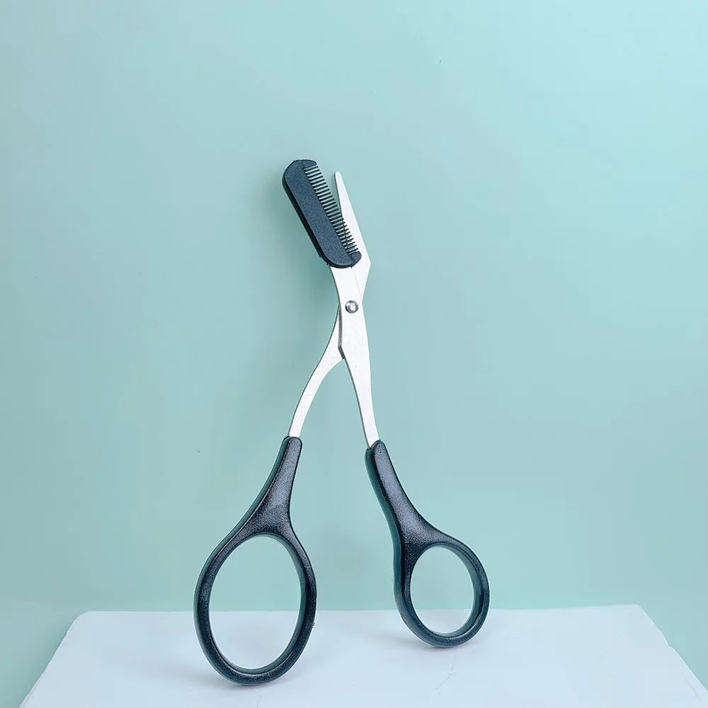 Eyebrow Trimming Scissors Professional Built-in Comb Stainless Steel Non-Slip Brow Shaper Hair Removal Beauty Tool for Men Women Vue black