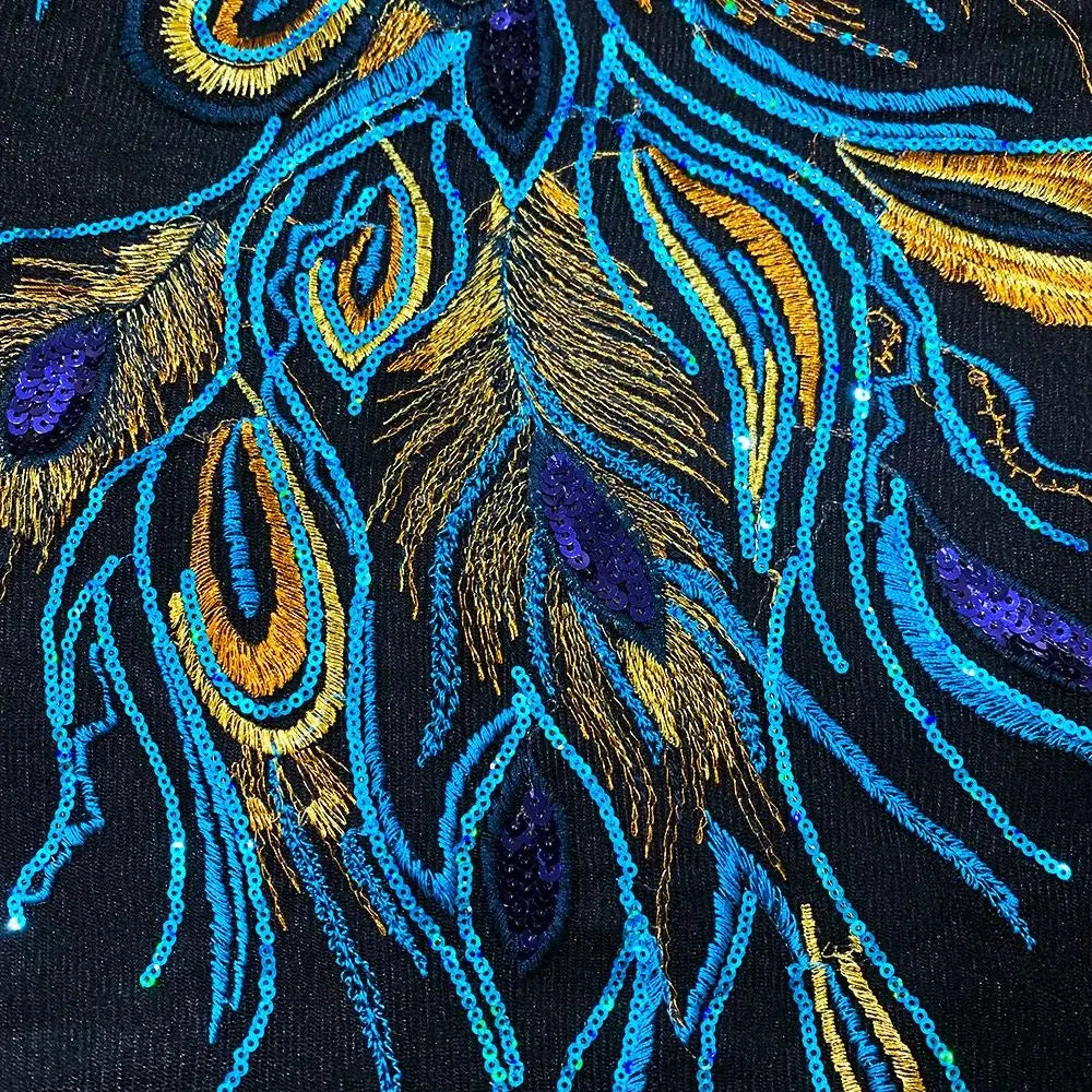 Phoenix Feather Sequin Embroidery Patches Mesh DIY Sequined Embroidery Patches Fashion Elegant Iron on Patches Wedding Dresses Vue