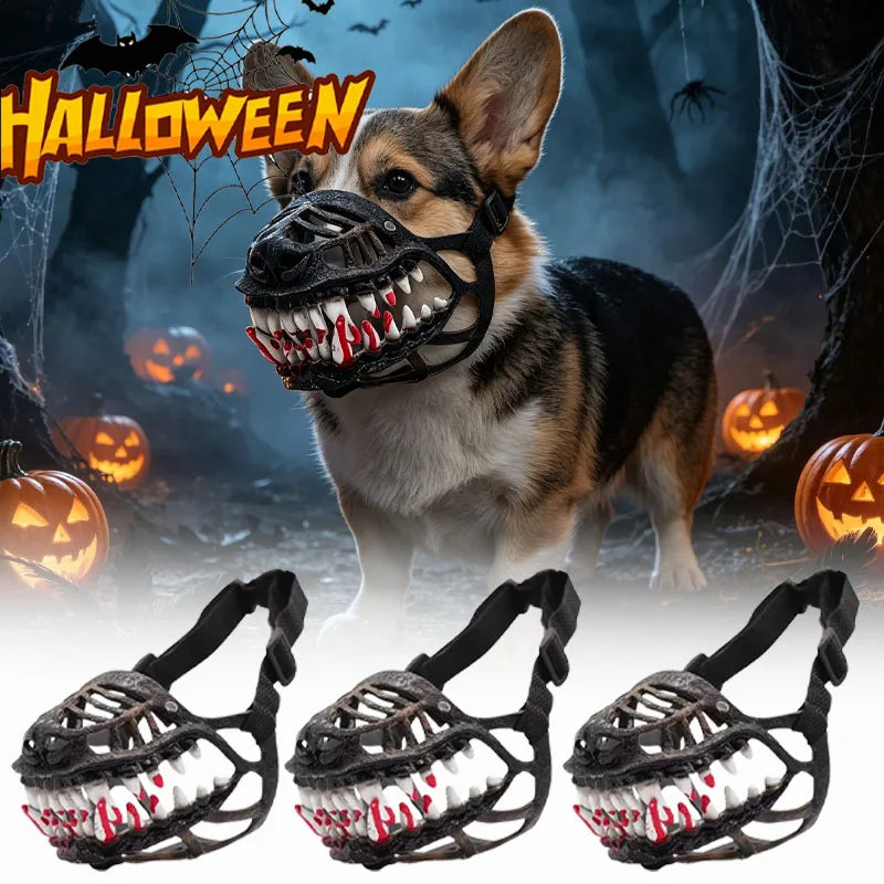 Werewolf Dog Muzzle with Realistic Fangs and Scary Teeth Hilarious Halloween Costume Prop for Anti Bite Chew Scavenging Training Vue