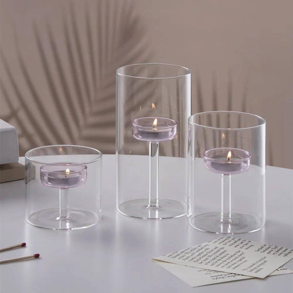 Modern Simple European-style Glass Candle Holder Heat-resistant Solid Base Candlestick Transparent Table Centerpiece Party Vue