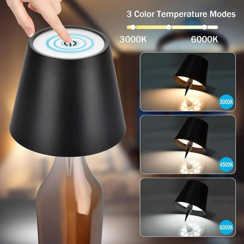 Wireless Bottle Table Lamp Touch Control 3 Colors and Stepless Dimming Night Lamp for Outdoor Bar Wine Bottles Decor Desk Lights Vue