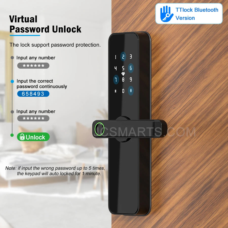 Cerradura Inteligente Biometric Smart Lock Keyless TTlock Bluetooth Electronic Smart Door Lock for Apartments Vue